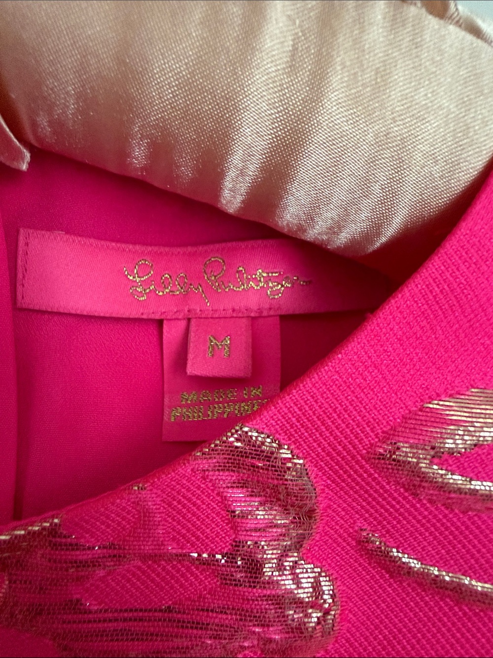 Lilly Pulitzer Bright Pink and Gold Puff Floral Brocade Blouse - Picture 2 of 3